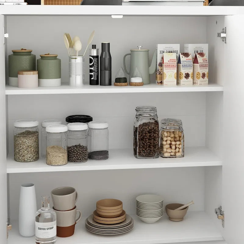 63-Inch White Kitchen Island Storage Unit with Drawers and Cabinets