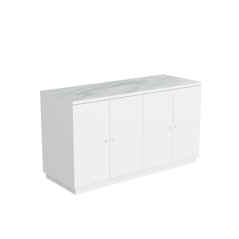 63-Inch White Kitchen Island Storage Unit with Drawers and Cabinets