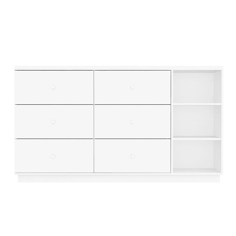 63-Inch White Kitchen Island Storage Unit with Drawers and Cabinets