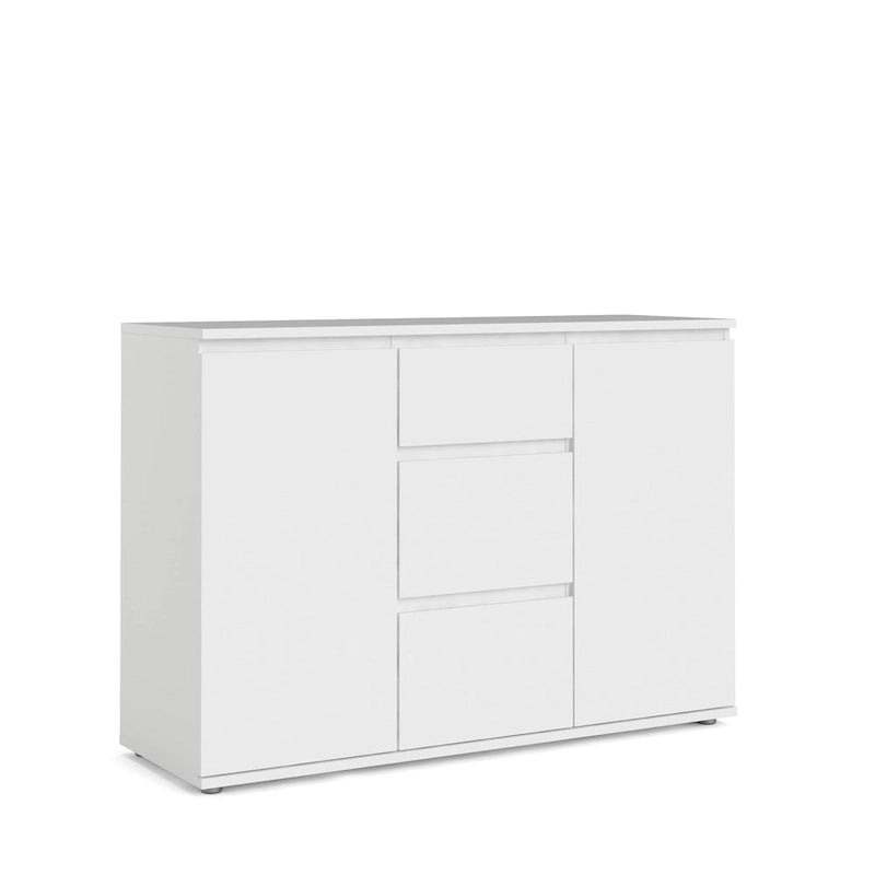Buffet moderne avec 2 portes et 3 tiroirs, blanc