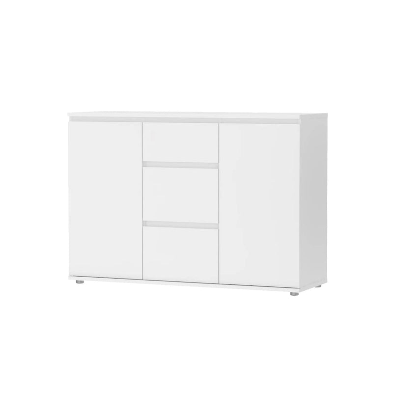 Buffet moderne avec 2 portes et 3 tiroirs, blanc