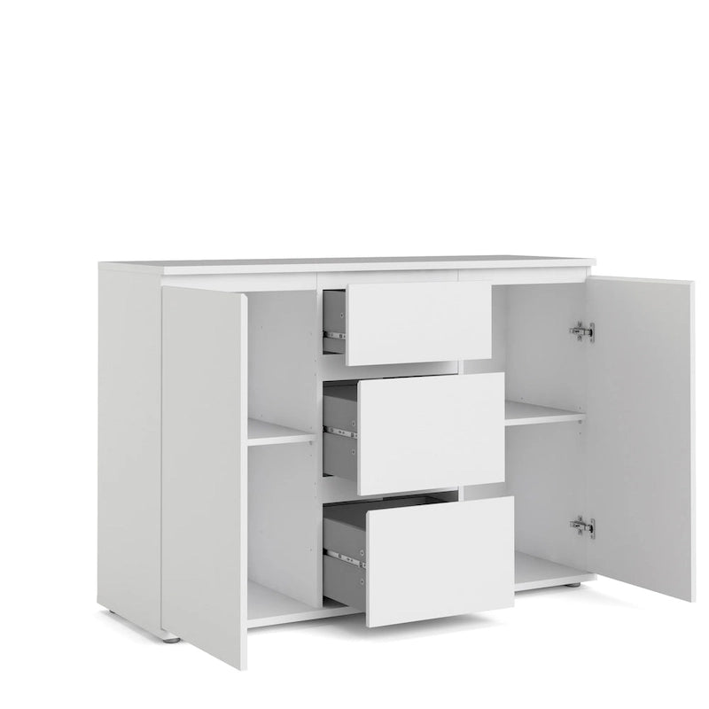 Buffet moderne avec 2 portes et 3 tiroirs, blanc