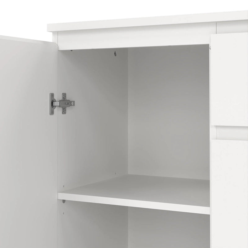 Buffet moderne avec 2 portes et 3 tiroirs, blanc