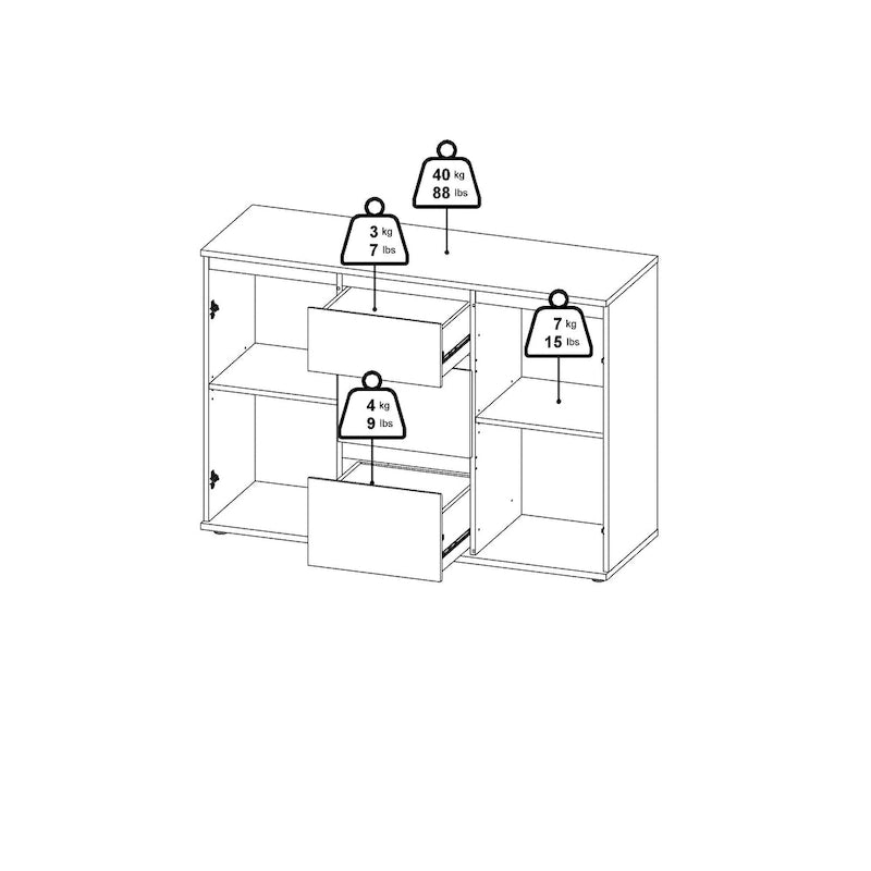 Buffet moderne avec 2 portes et 3 tiroirs, blanc