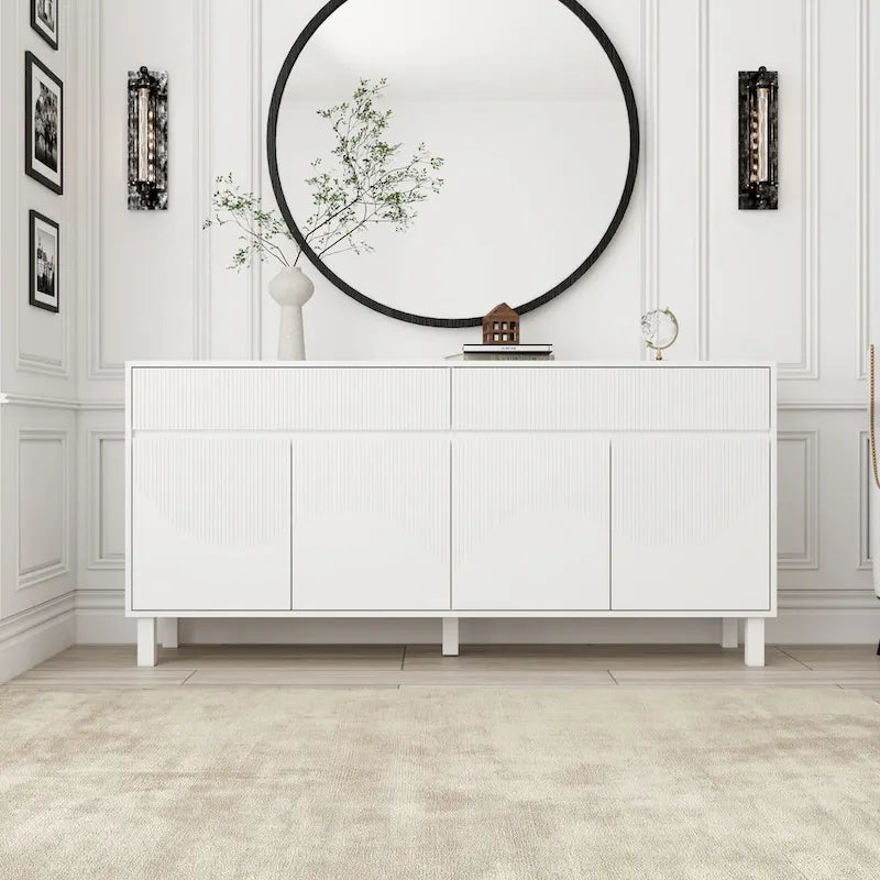 Buffet Sideboard White Floor Cabinet Elegant 63-Inch Storage Solution