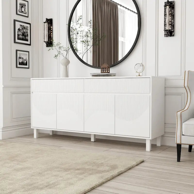 Buffet bahut blanc, meuble bas élégant de 63 pouces avec rangement