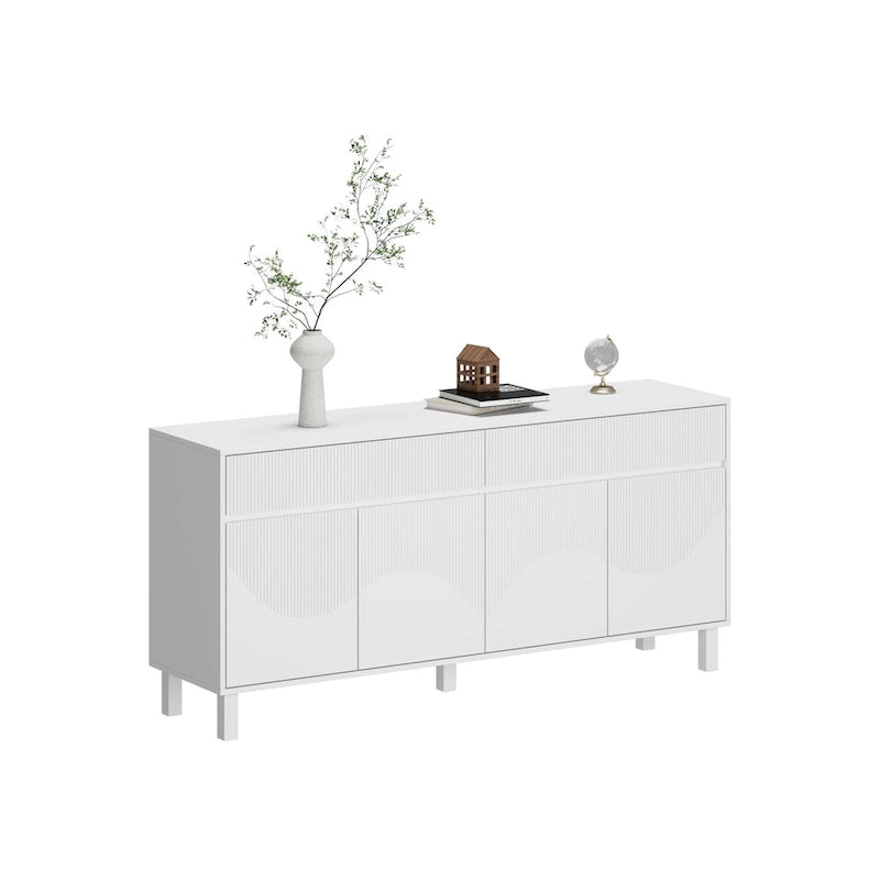 Buffet bahut blanc, meuble bas élégant de 63 pouces avec rangement