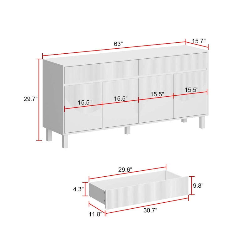 Buffet bahut blanc, meuble bas élégant de 63 pouces avec rangement