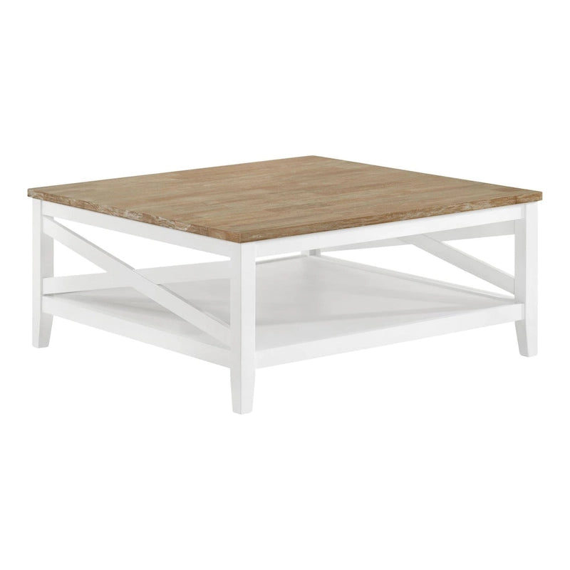 Table basse carrée brune et blanche