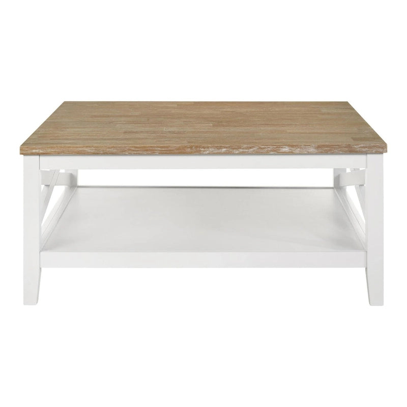 Table basse carrée brune et blanche