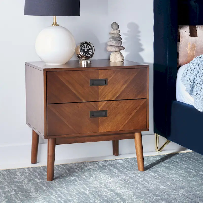2-Drawer Nightstand with Herringbone Pattern