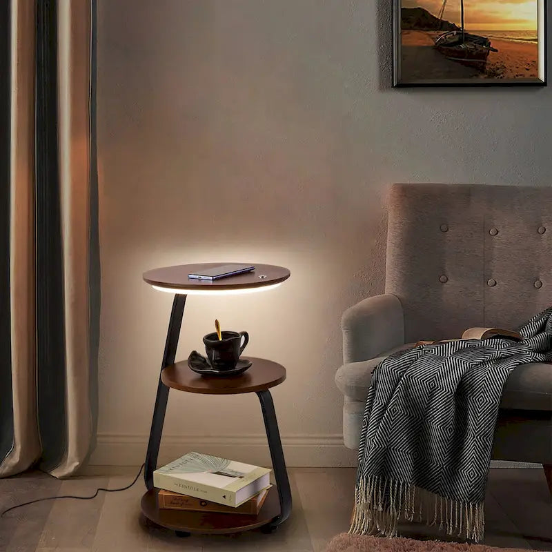 Table de chevet moderne avec chargeur sans fil et éclairage LED