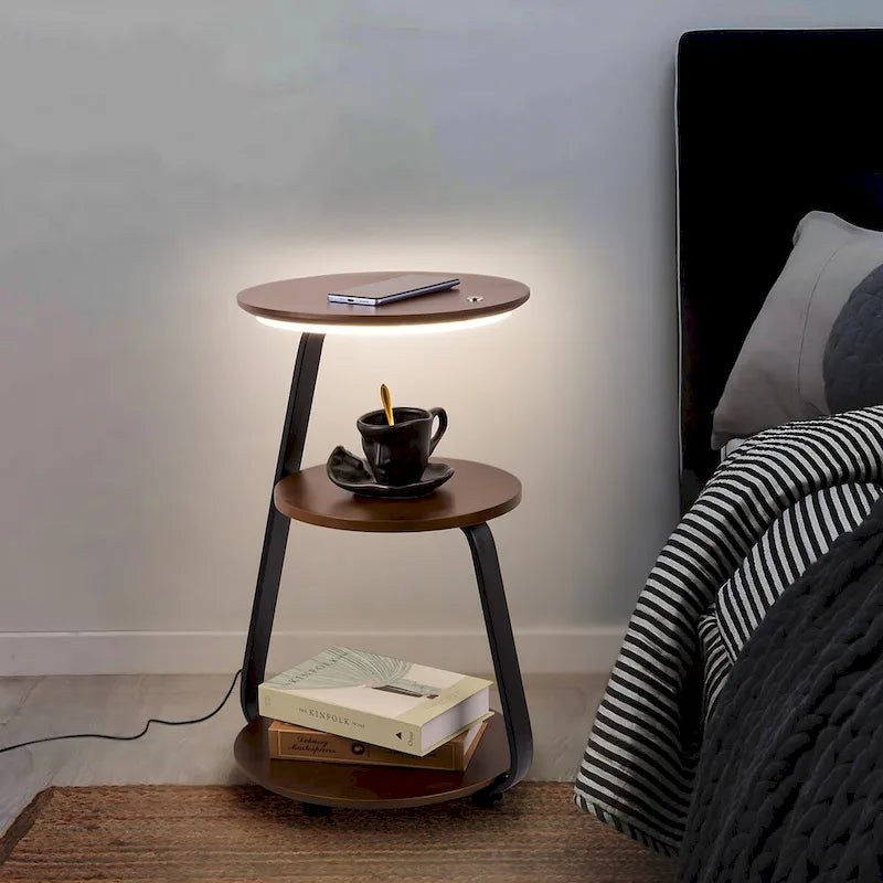 Table de chevet moderne avec chargeur sans fil et éclairage LED