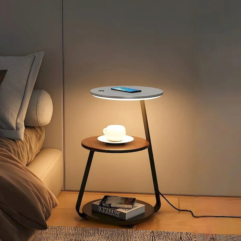 Table de chevet moderne avec chargeur sans fil et éclairage LED