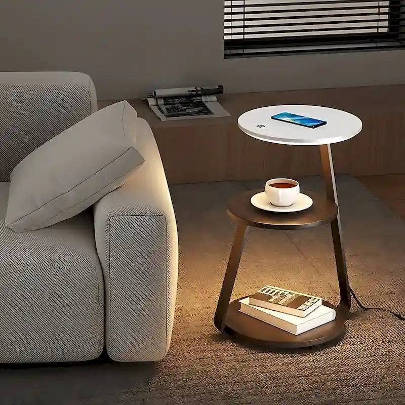 Table de chevet moderne avec chargeur sans fil et éclairage LED