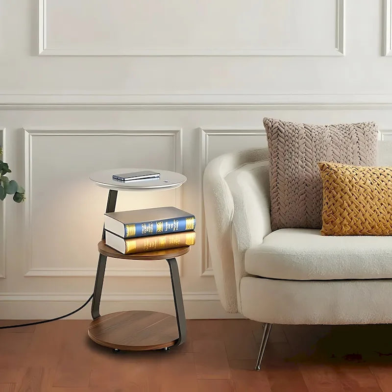 Table de chevet moderne avec chargeur sans fil et éclairage LED