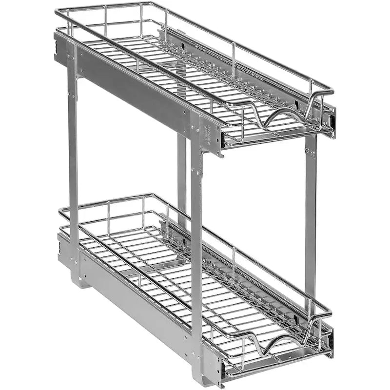 2 Tier Pull Out Cabinet Organizer, Heavy Duty Metal, Anti-Rust Chrome Finish