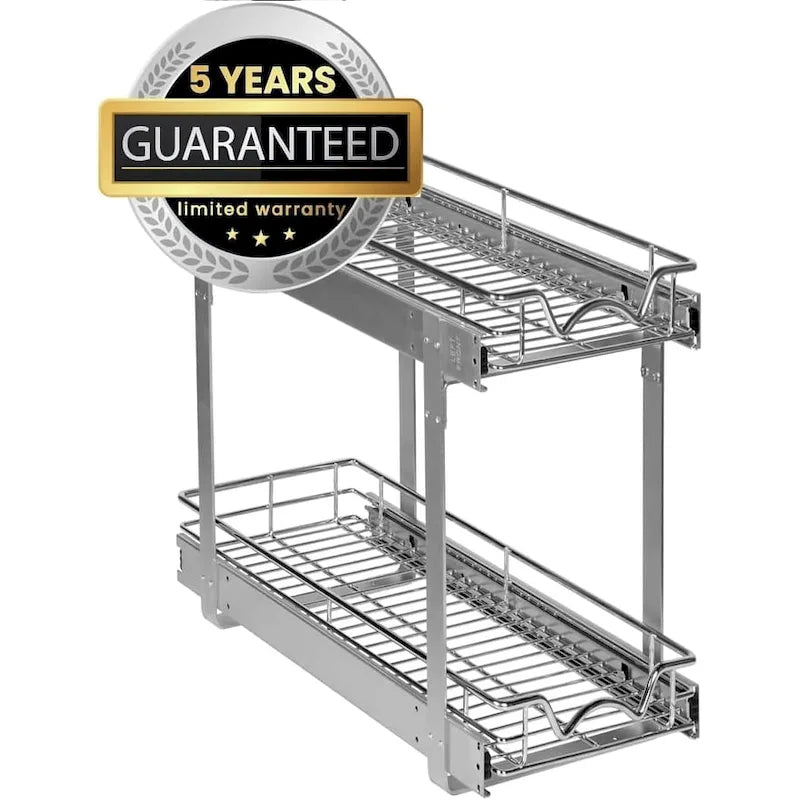 2 Tier Pull Out Cabinet Organizer, Heavy Duty Metal, Anti-Rust Chrome Finish