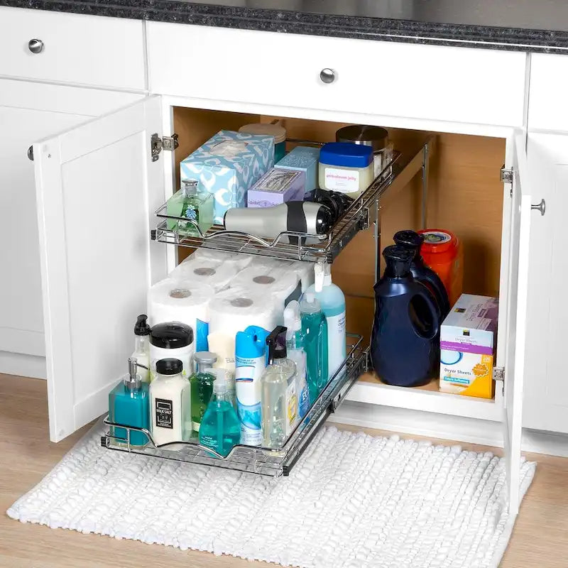 Organiseur coulissant à 2 niveaux pour armoire, en métal robuste, finition chromée antirouille