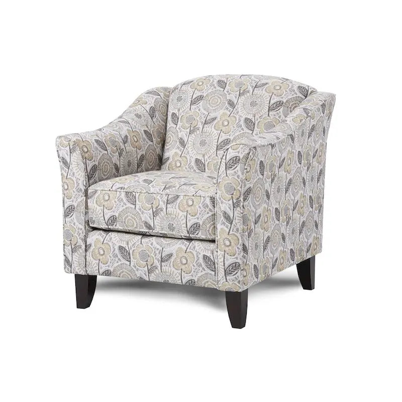 Poltrona decorativa floreale con braccioli svasati e cuscino reversibile