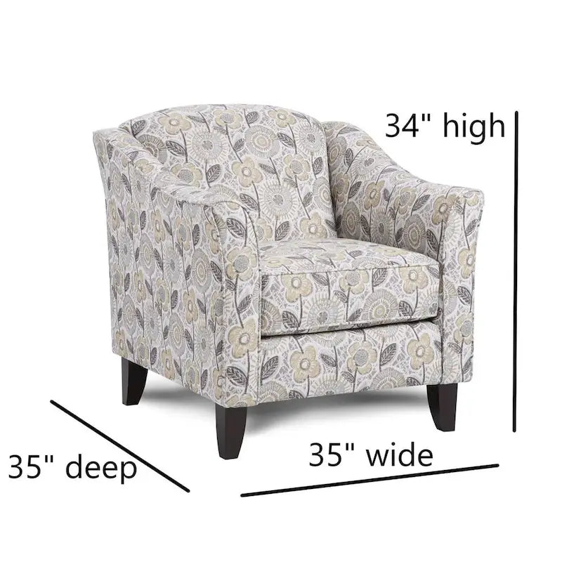 Poltrona decorativa floreale con braccioli svasati e cuscino reversibile