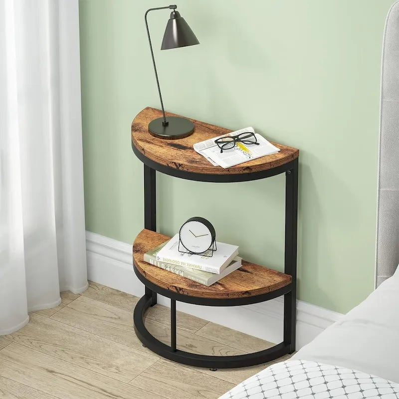 2-Tier Half Round End Table with Storage
