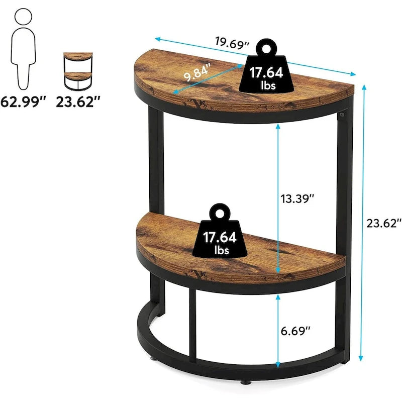 Table d'appoint semi-ronde à 2 niveaux avec rangement