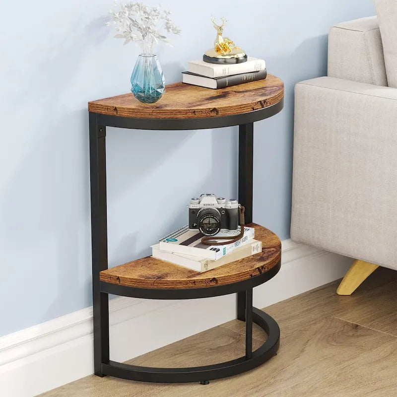2-Tier Half Round End Table with Storage