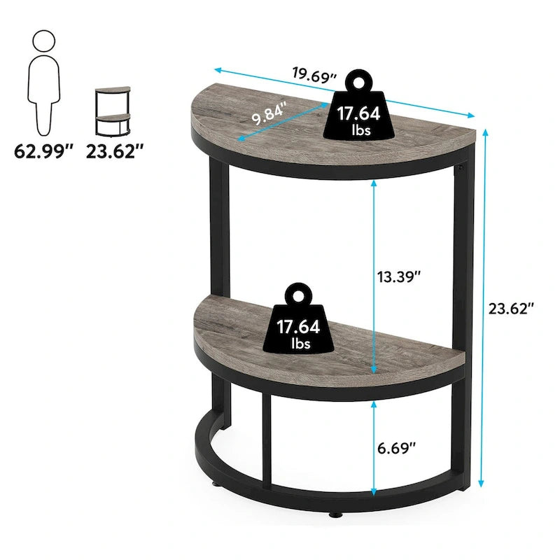 Table d'appoint semi-ronde à 2 niveaux avec rangement
