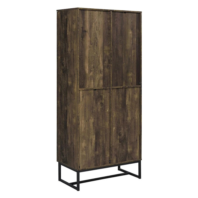 71 Inch 2 Door Tall Wardrobe Cabinet, Sled Legs, Chevron Wood Brown