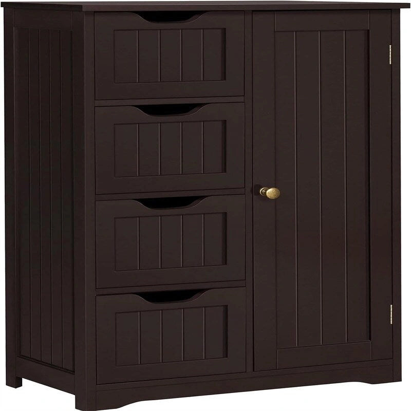 Mobiletto bianco da bagno da pavimento con 4 cassetti e ripiano a 3 livelli