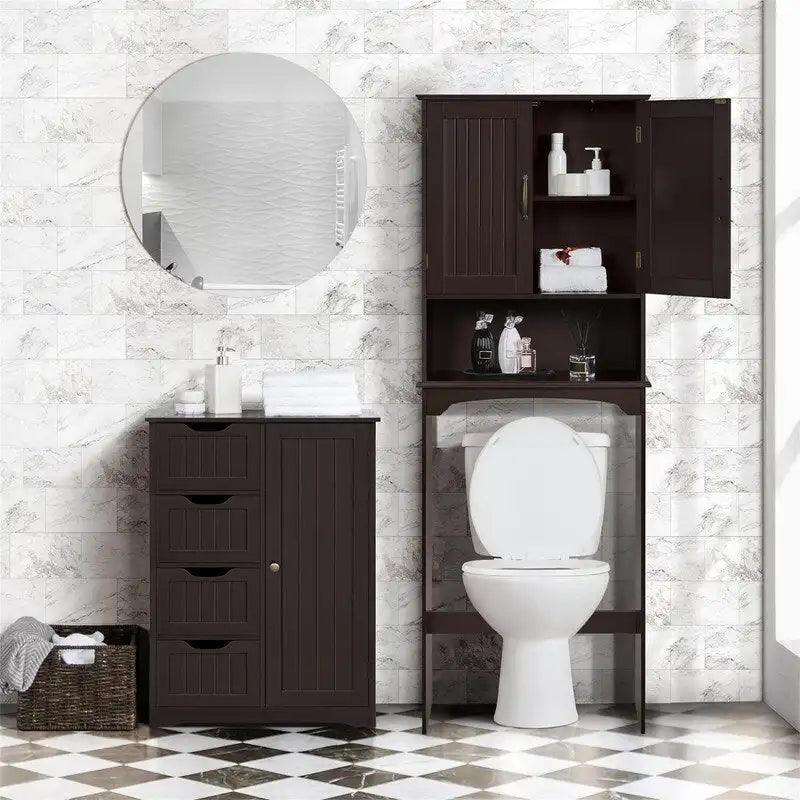 Mobiletto bianco da bagno da pavimento con 4 cassetti e ripiano a 3 livelli