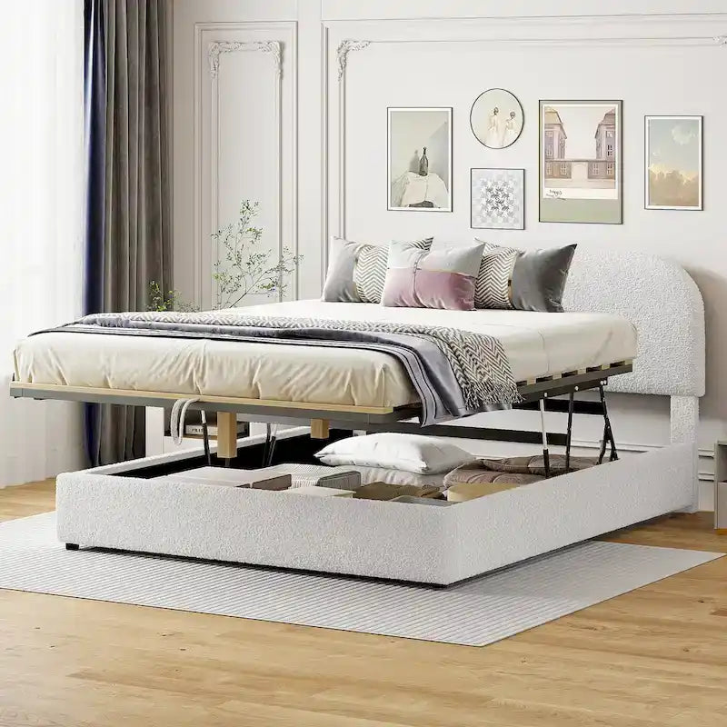 Teddy Fleece Upholstered Platform Bed with Hydraulic Storage System