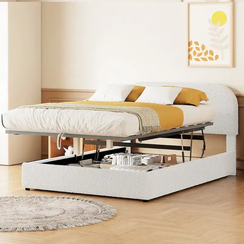 Teddy Fleece Upholstered Platform Bed with Hydraulic Storage System