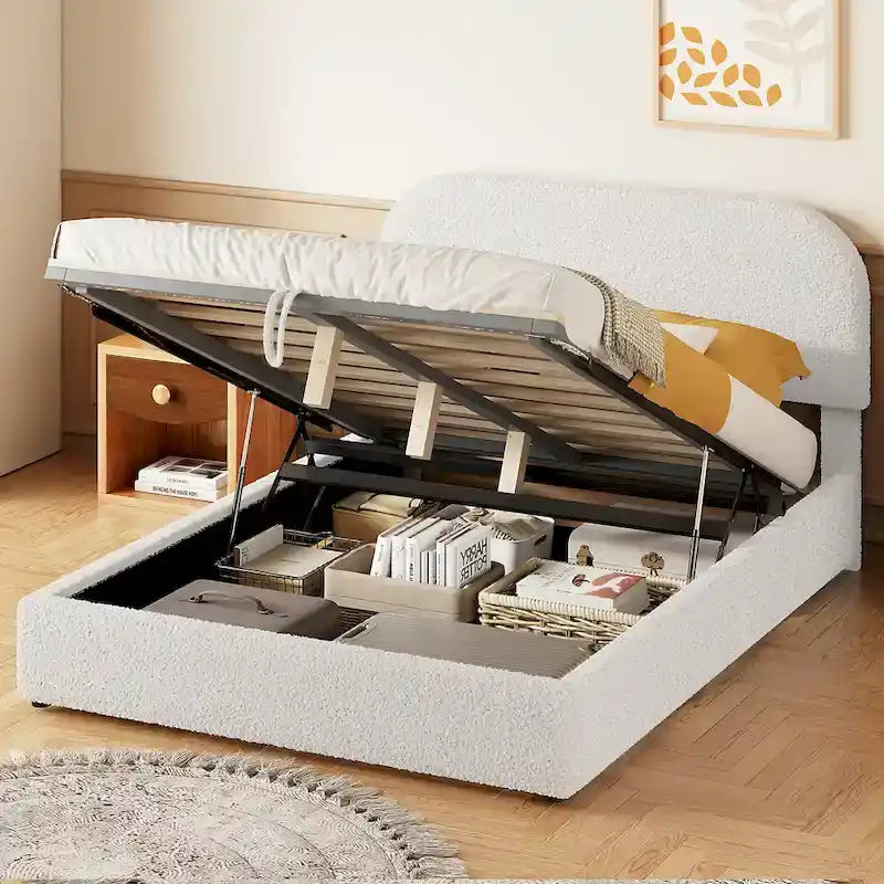 Teddy Fleece Upholstered Platform Bed with Hydraulic Storage System