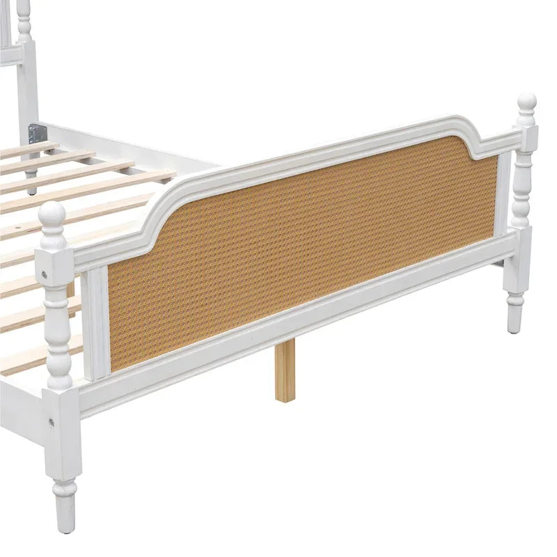 Traditional Rattan Queen Size Bed Frame, No Box Spring Needed