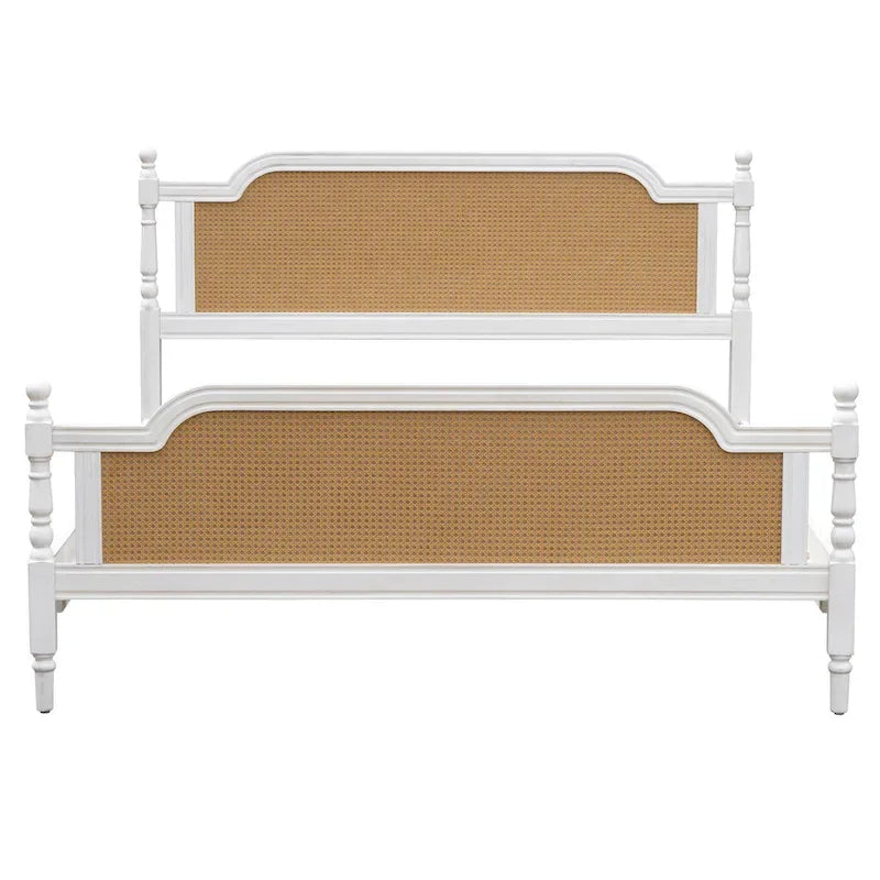 Traditional Rattan Queen Size Bed Frame, No Box Spring Needed