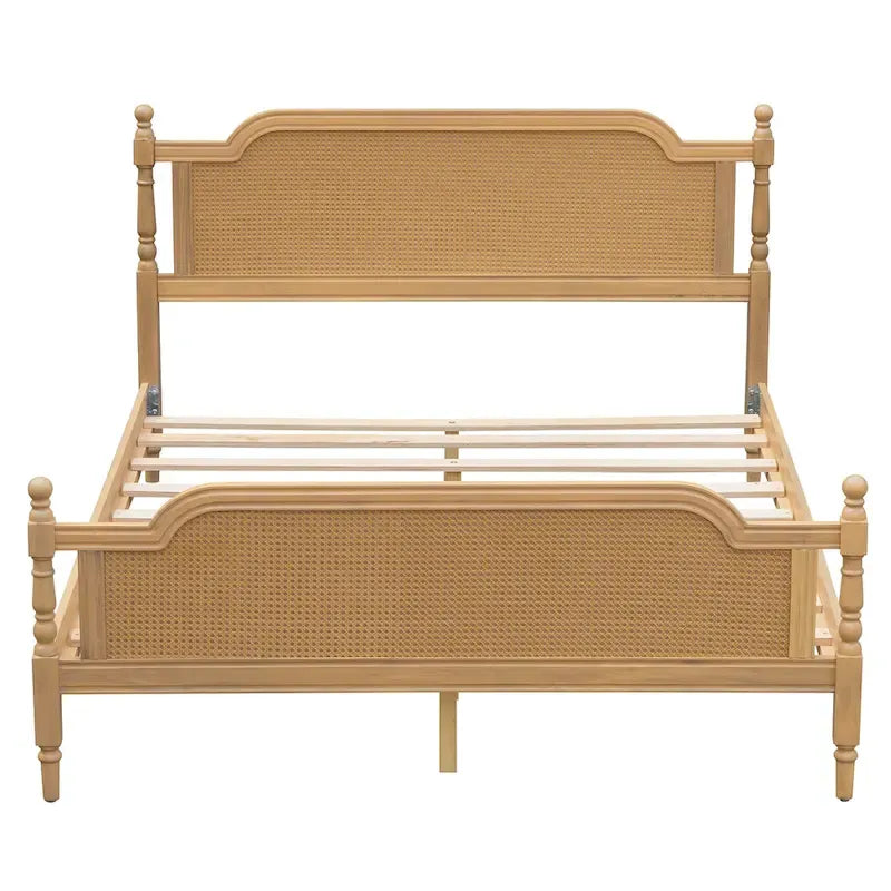Traditional Rattan Queen Size Bed Frame, No Box Spring Needed