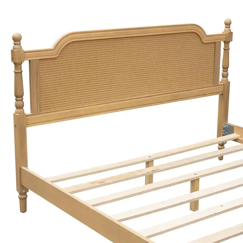 Traditional Rattan Queen Size Bed Frame, No Box Spring Needed